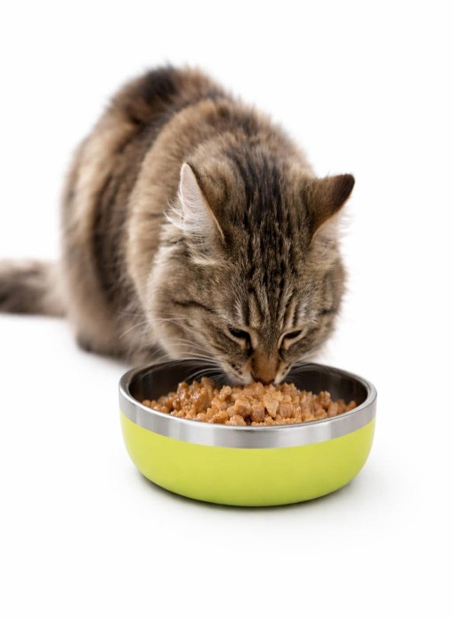 Zigly Lifestyle Meow Dish Double-Walled Cat Bowl - Whisker-Friendly, Anti-Slip Feeding Bowl for Cats, Lime - Image 1